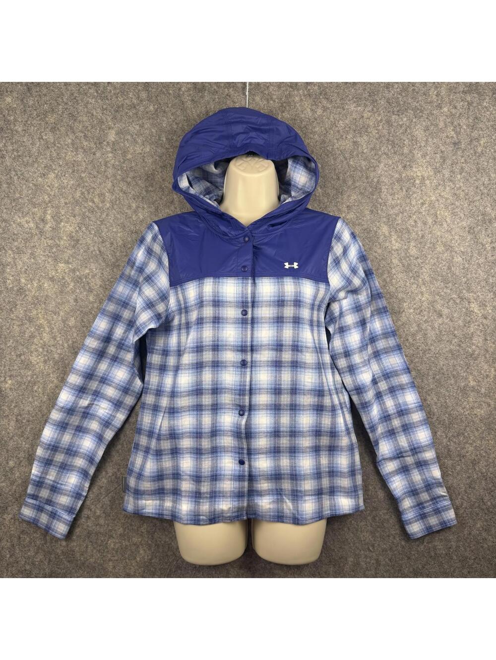 Under Armour Tradesman Flannel Snap Front Hoodie Blue Plaid Women Small NWT 164